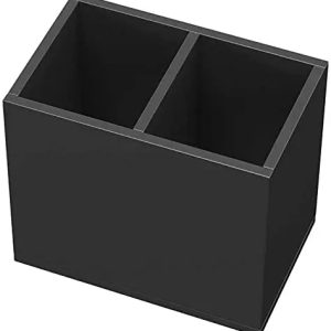 Acrylic Pen Holder with 2 Compartments - Clear, Black, White - Desk Accessory Organizer