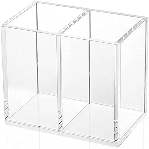Acrylic Pen Holder with 2 Compartments - Clear, Black, White - Desk Accessory Organizer