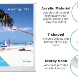 Clear Acrylic Double-Sided T-Shape Table Sign Holder | Vertical Menu Display Stand for School, Office, Hotel, and Party