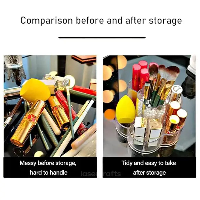 Clear Makeup Brush Holder Organizer，360-Degree Rotating Multi-Functional Pen Holder，Acrylic Multi-Purpose Desktop Stationary Organizer, Home Office Art Supply Storage Box Caddy