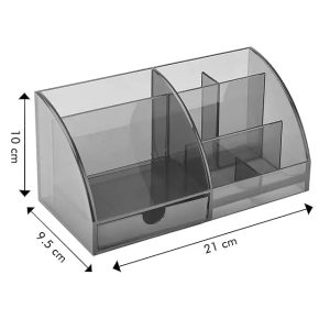 Desk Organizer, 7 Compartment Stationary Organizer- Office Table Accessories- Paper Weight/Pen Holder- Pen Stand for Office Table Stylish (Polycarbonate), Smoky Black