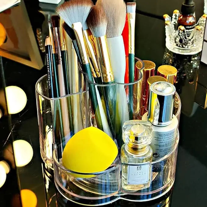 Clear Makeup Brush Holder Organizer，360-Degree Rotating Multi-Functional Pen Holder，Acrylic Multi-Purpose Desktop Stationary Organizer, Home Office Art Supply Storage Box Caddy