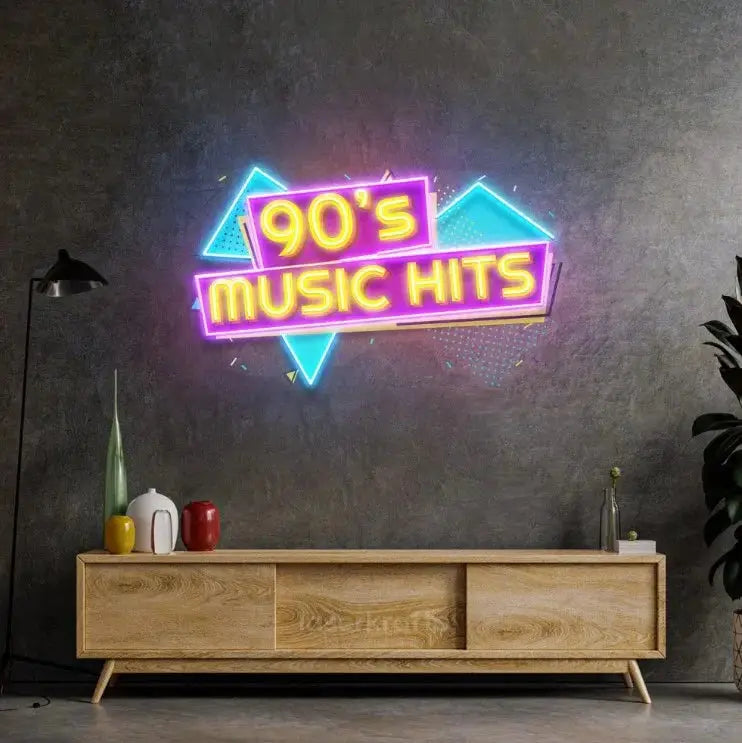 90s Music Hits LED Neon Acrylic Artwork – Retro Pop Wall Decor