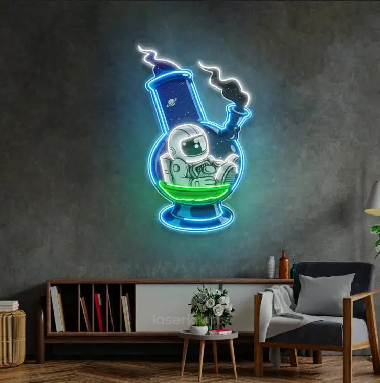 Astronaut Bong LED Neon Acrylic Artwork – Cosmic and Playful Wall Decor