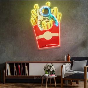 Astronaut on Chips LED Neon Acrylic Artwork – Playful Cosmic Wall Decor