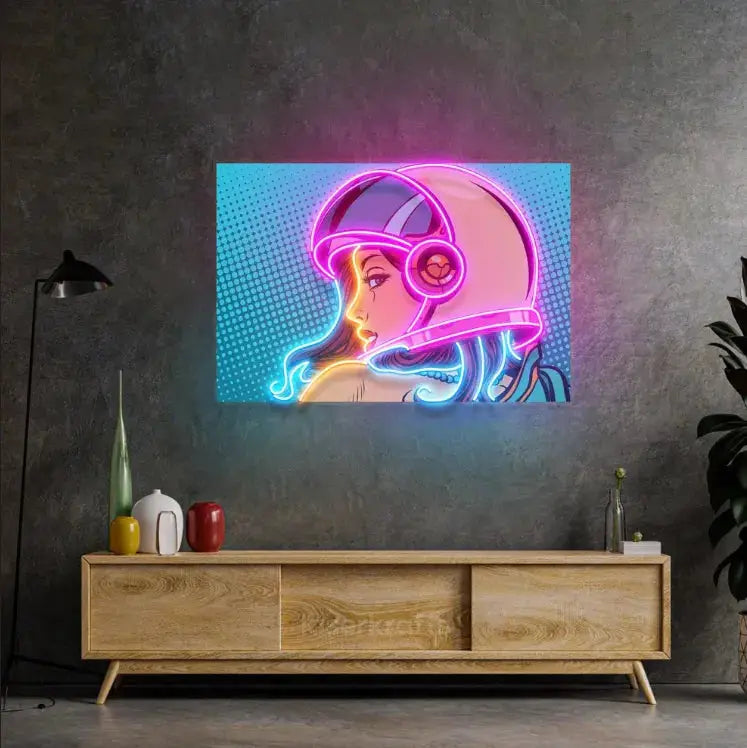 Astronaut Girl LED Neon Acrylic Artwork – Whimsical Space-Themed Wall Decor