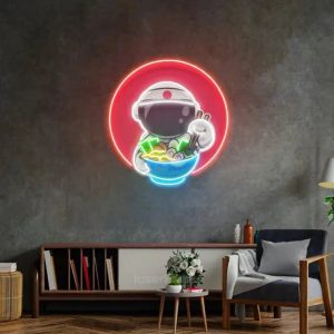 Astronaut Eating Ramen LED Neon Acrylic Artwork – Playful and Modern Wall Decor