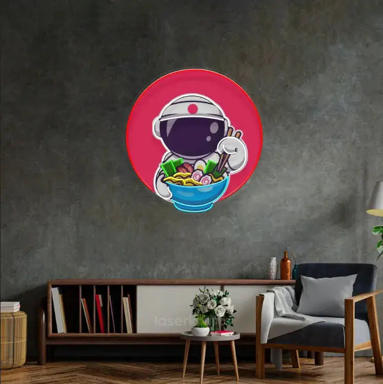 Astronaut Eating Ramen LED Neon Acrylic Artwork – Playful and Modern Wall Decor