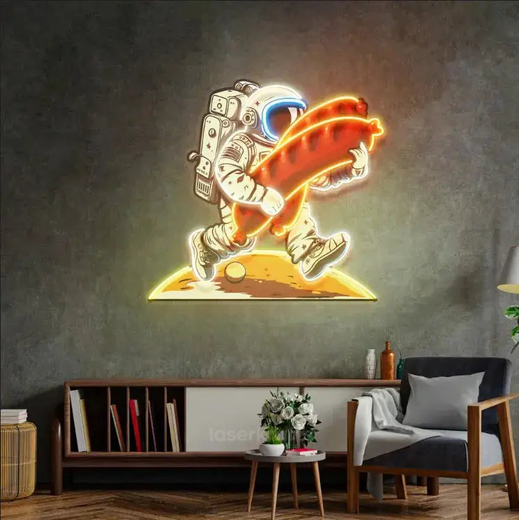 Astronaut and Sausage LED Neon Acrylic Artwork – Playful Space-Themed Decor
