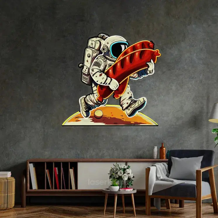 Astronaut and Sausage LED Neon Acrylic Artwork – Playful Space-Themed Decor
