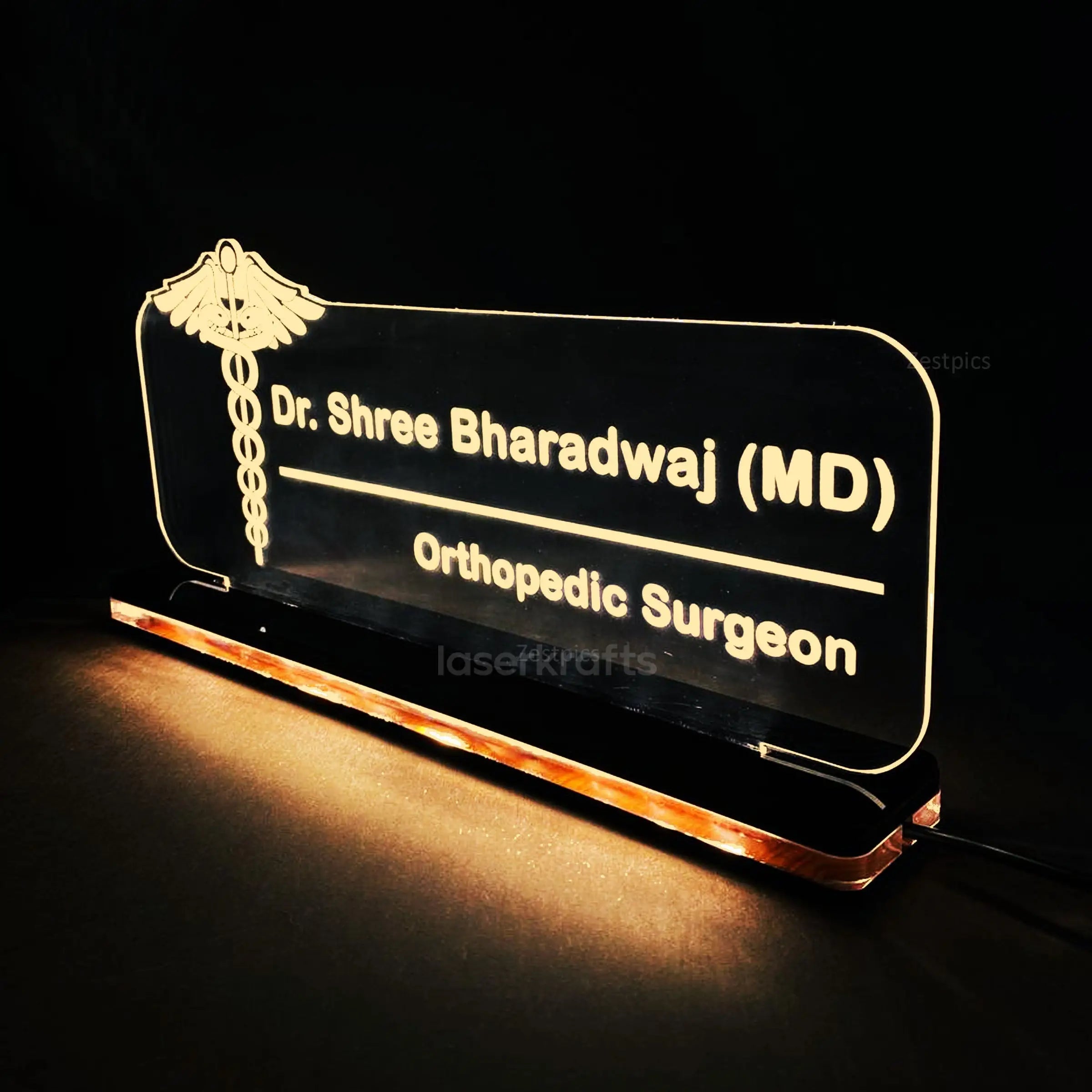 Doctor Gift, Best Gift For Doctors – Personalized LED Name Plate For Doctors, Customized LED Name Light Frame With Stand For Doctor or Dentist
