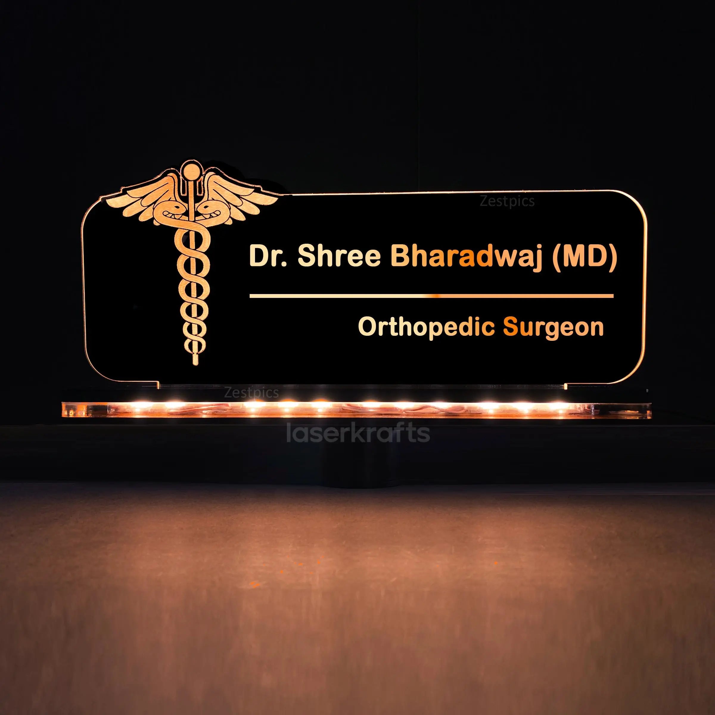 Doctor Gift, Best Gift For Doctors – Personalized LED Name Plate For Doctors, Customized LED Name Light Frame With Stand For Doctor or Dentist