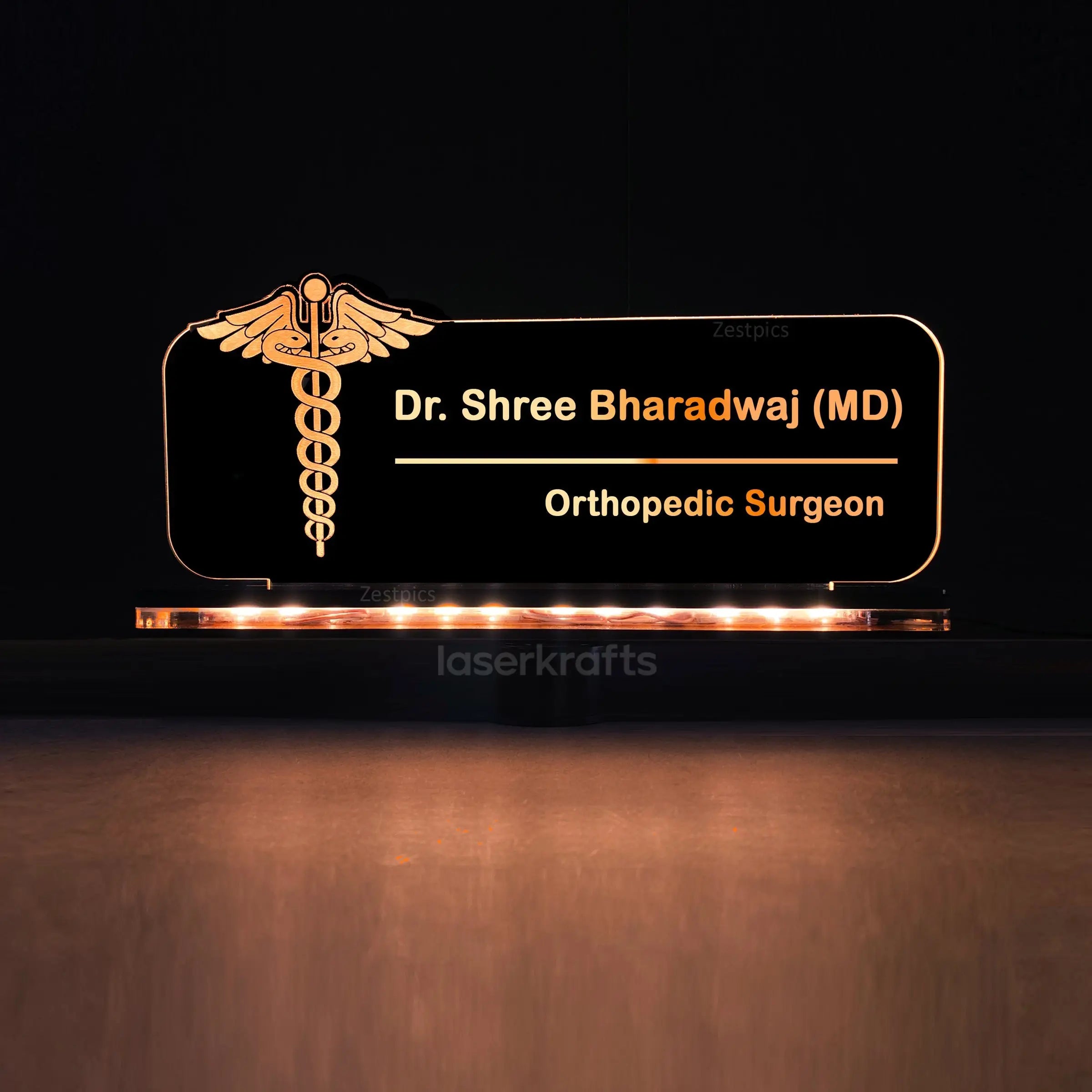Doctor Gift, Best Gift For Doctors – Personalized LED Name Plate For Doctors, Customized LED Name Light Frame With Stand For Doctor or Dentist