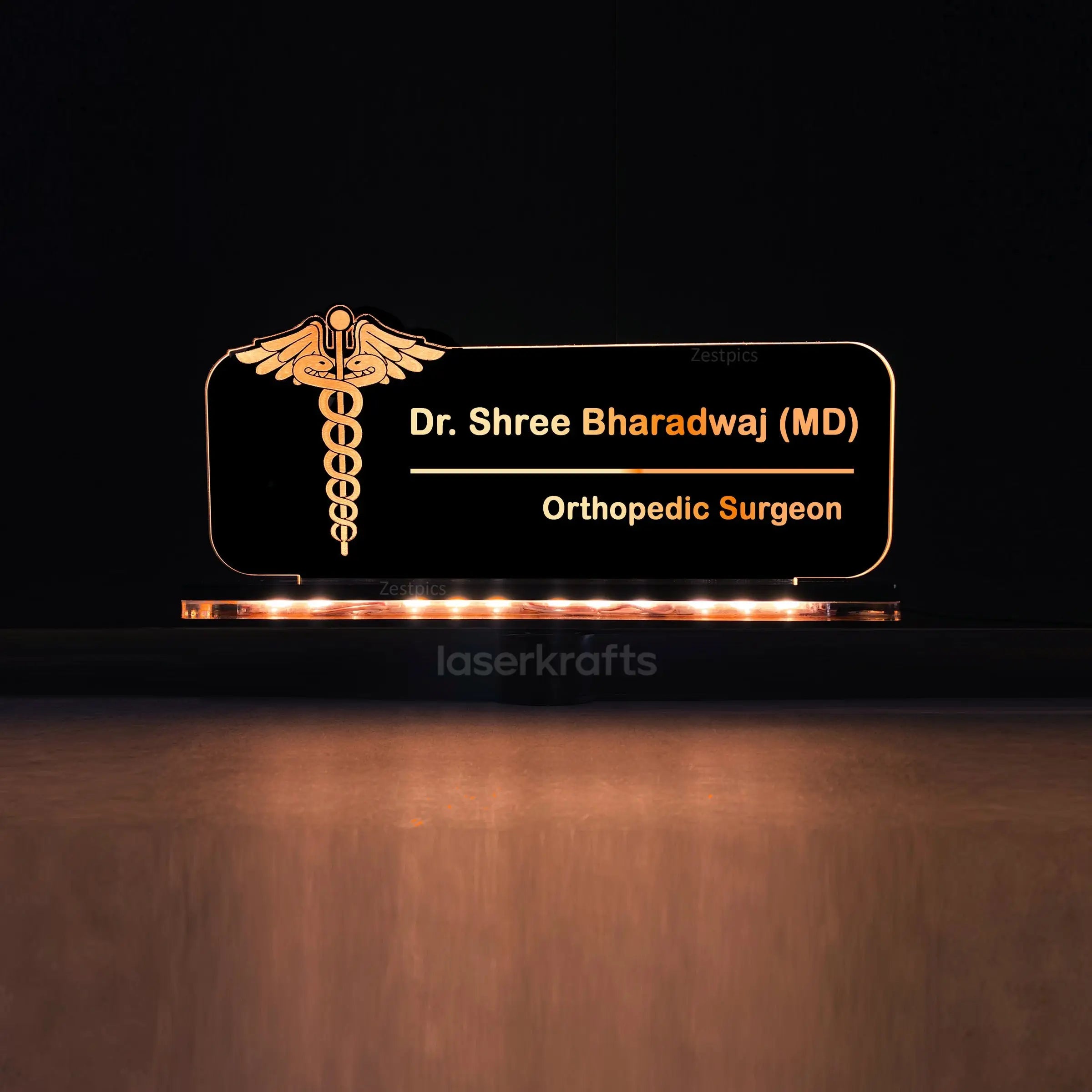 Doctor Gift, Best Gift For Doctors – Personalized LED Name Plate For Doctors, Customized LED Name Light Frame With Stand For Doctor or Dentist