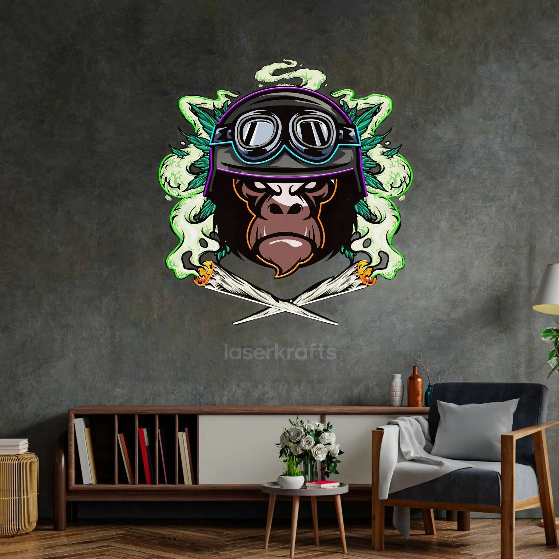 Monkey Soldier LED Neon Sign Light – Bold Pop Art Wall Decor