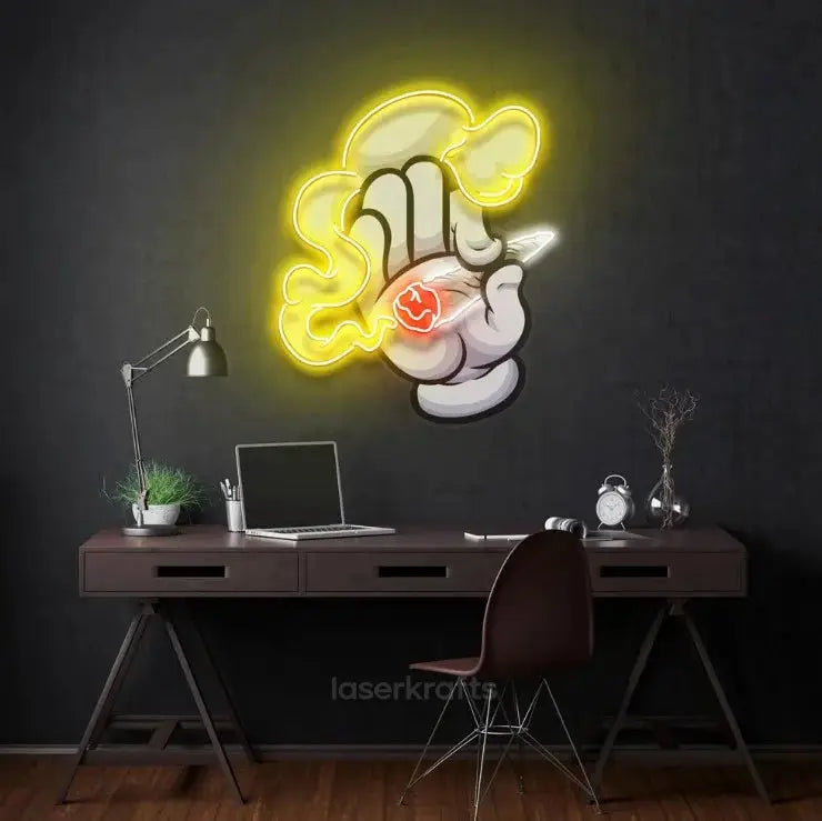 Hand Smoker LED Neon Acrylic Artwork – Bold and Artistic Wall Decor