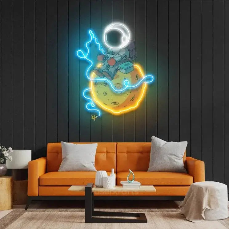 Astronaut Fishing LED Neon Acrylic Artwork – Playful Space Wall Decor