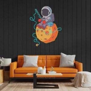 Astronaut Fishing LED Neon Acrylic Artwork – Playful Space Wall Decor