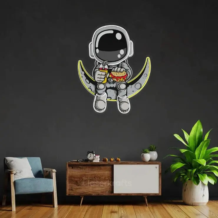 Astronaut Hamburger LED Neon Acrylic Artwork – Fun Cosmic Wall Decor