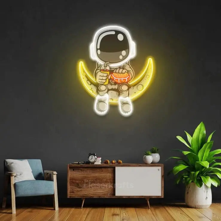 Astronaut Hamburger LED Neon Acrylic Artwork – Fun Cosmic Wall Decor