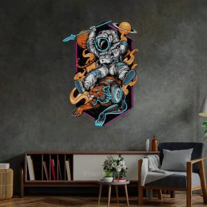 Neon Astronaut on Tiger LED Acrylic Artwork – Cosmic Adventure Wall Art