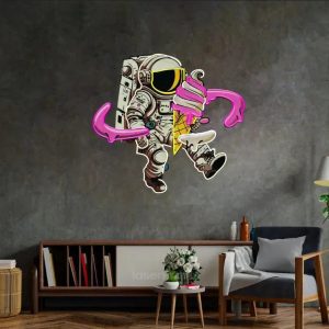 Astronaut with Ice Cream LED Neon Acrylic Artwork – Whimsical Space Wall Decor