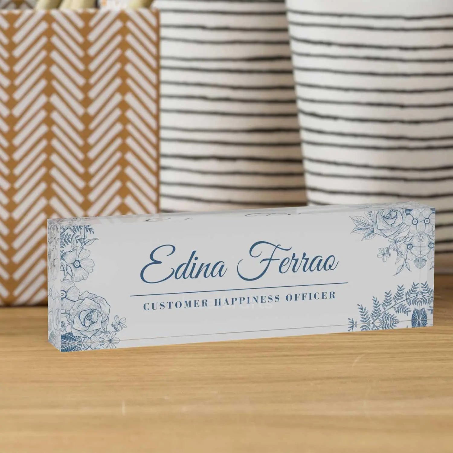 Blue Blossoms - Acrylic Desk Name Plate