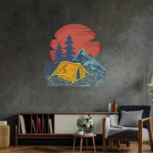 Camping Under Red Moon LED Neon Sign Light – Vibrant Pop Art Wall Decor