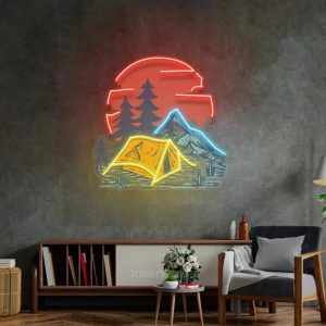 Camping Under Red Moon LED Neon Sign Light – Vibrant Pop Art Wall Decor