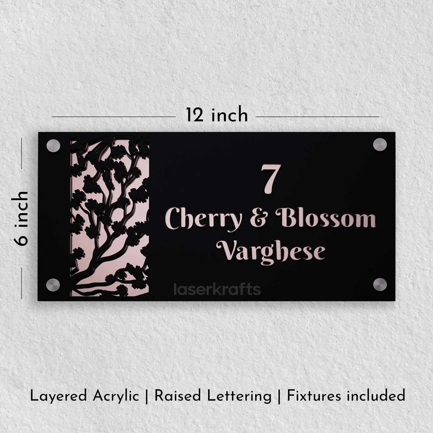 Cherry Blossom - Acrylic Name Plate with Raised Lettering