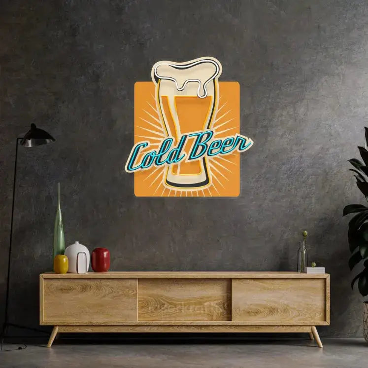 Cold Beer LED Neon Acrylic Artwork – Refreshing and Fun Wall Decor