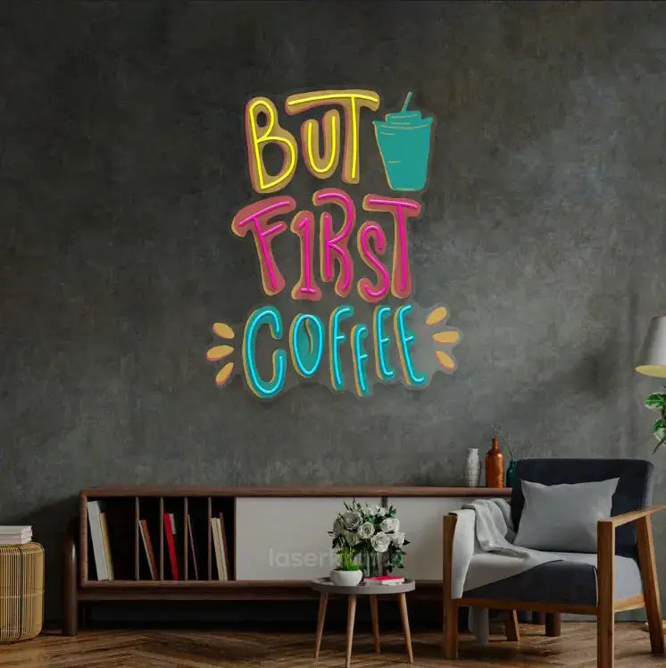 But First Coffee LED Neon Sign Light – Energizing Pop Art Wall Decor