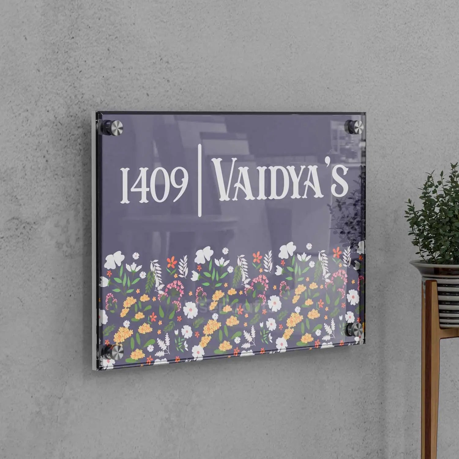 Floral Symphony - Acrylic Name Plate