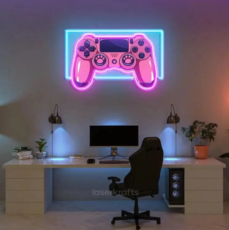 Pink Controller LED Neon Acrylic Artwork – Playful Gaming Wall Decor