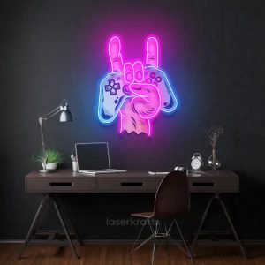 Game Hands LED Neon Acrylic Artwork – Dynamic Gaming Wall Decor