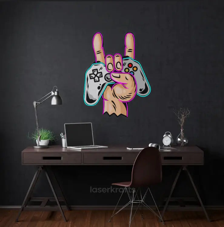 Game Hands LED Neon Acrylic Artwork – Dynamic Gaming Wall Decor