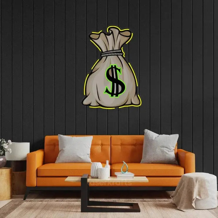 Money Bag LED Neon Acrylic Artwork – Bold Financial Wall Decor