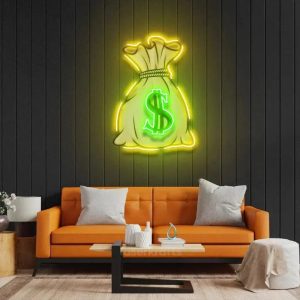 Money Bag LED Neon Acrylic Artwork – Bold Financial Wall Decor