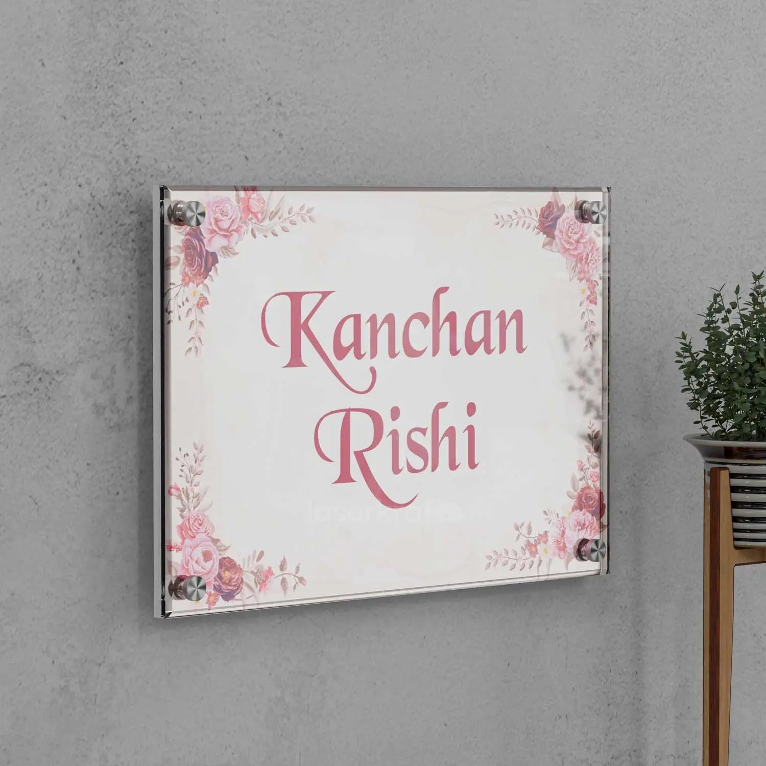 Pink Roses - Acrylic Name Plate