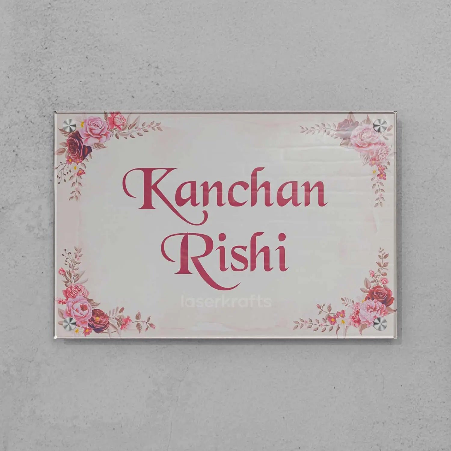 Pink Roses - Acrylic Name Plate