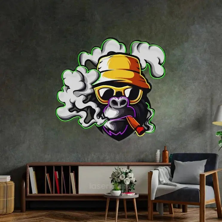 Yellow Hat Monkey LED Neon Sign Light – Fun Pop Art Wall Decor